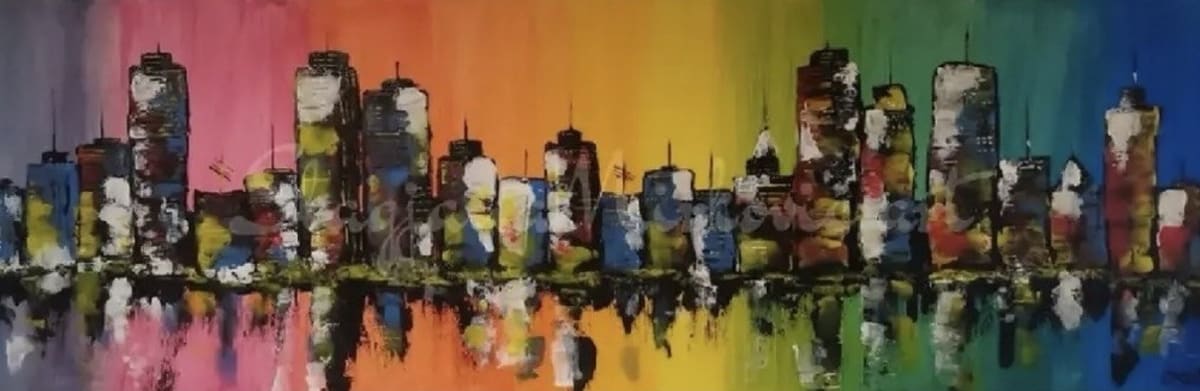 Love city - Slagjana Mirkovic - Acryl auf Leinwand mit natürlichen Pigmenten - 40 x 120 cm