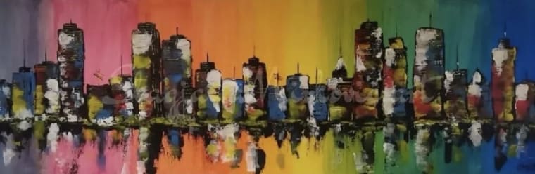 Love city - Slagjana Mirkovikj Petreska - Acryl auf Leinwand mit natürlichen Pigmenten - 40 x 120 cm
